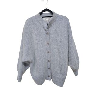 Alpha Vintage Gray Buttondown Cardigan Dolman Sleeves 80% Angora 20% Acrylic